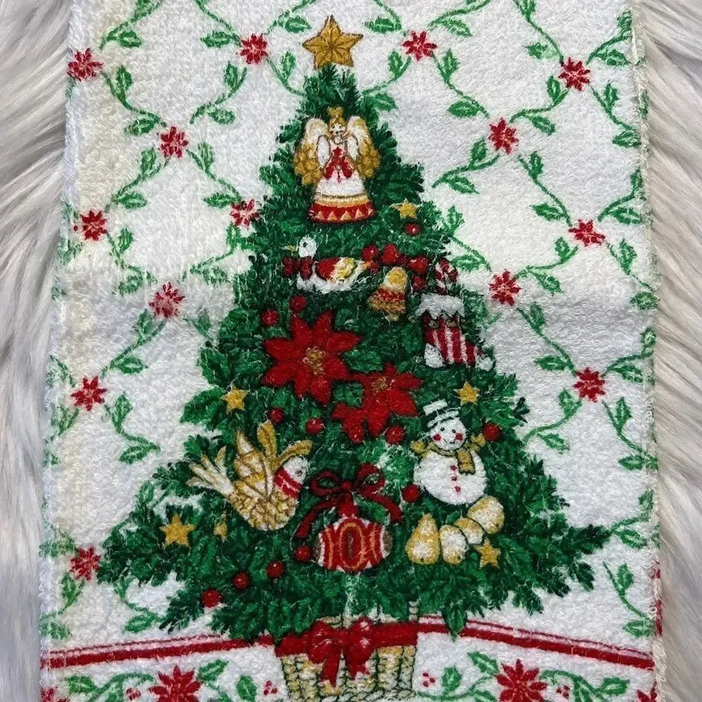 Happy Holidays Christmas Tree Kitchen Tea Towel White and Green